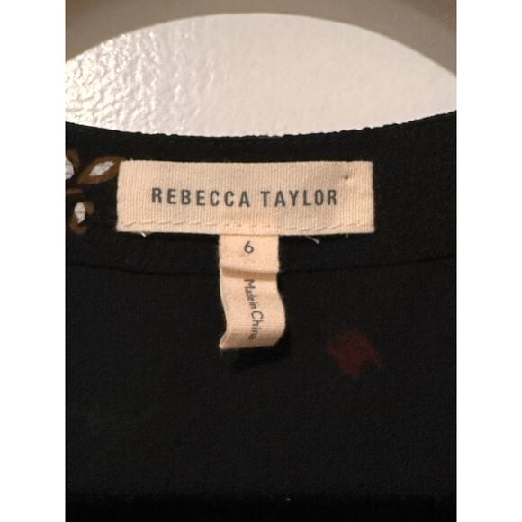 Rebecca Taylor Marguerite Black Floral Silk Top Size US XS 2 (EU 6) EUC Ruffles - Picture 3 of 11